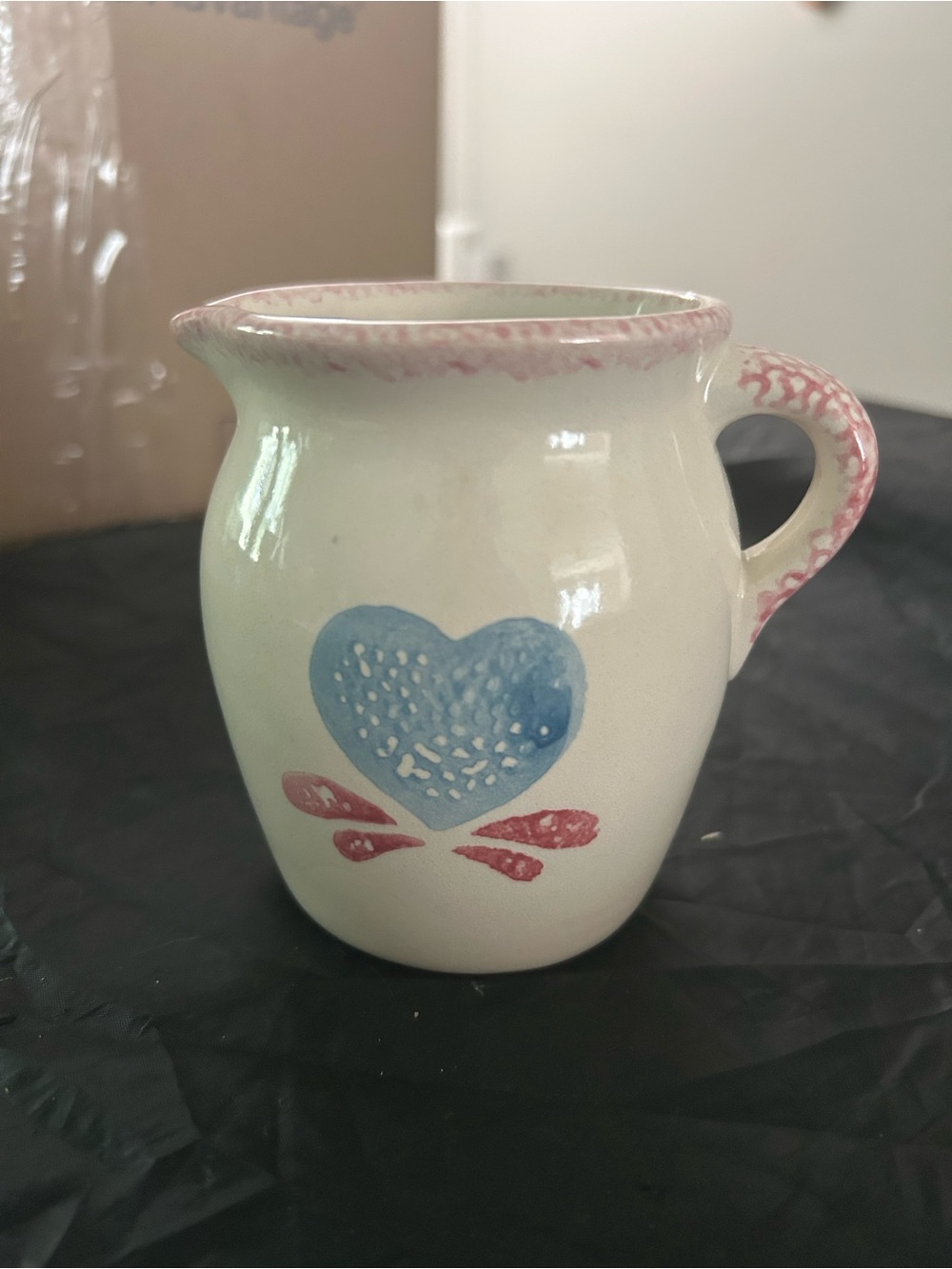 Hand-Painted Ceramic Heart Pitcher - Cream with Blue and Pink